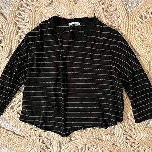 Zara B&W Stripe Crop 3/4 Sleeve Top